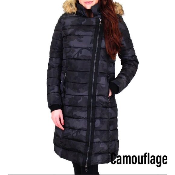 NANETTE Lepore Long Faux Fur Hooded Puffer Coat gunmetal Gray - Picture 3 of 15